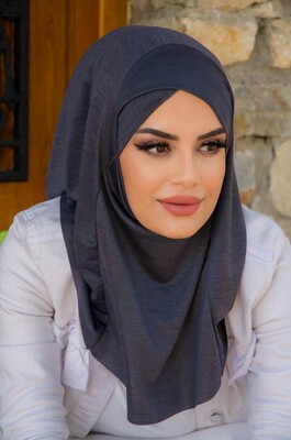 Antrasit Çapraz Bantlı Medium Size Hijab - Hazır Şal - Thumbnail