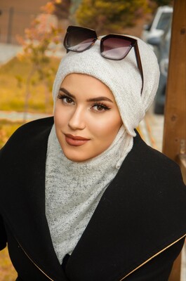 Beyaz Triko Kışlık Oversize Hijab - Thumbnail