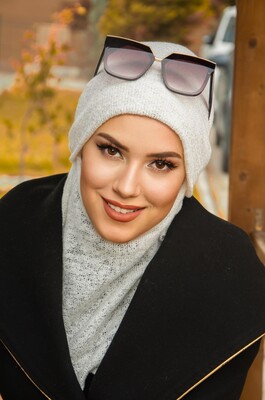 Beyaz Triko Kışlık Oversize Hijab - Thumbnail