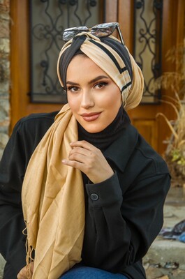 Aişe Tesettür - Black Dark Grey Twirl Bandana Ready Hijab