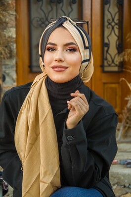 Black Dark Grey Twirl Bandana Ready Hijab - Thumbnail