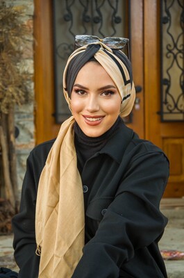 Black Dark Grey Twirl Bandana Ready Hijab - Thumbnail