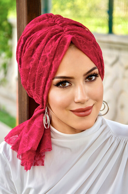 Bordo Çiçek Dantel Tokalı Bone - Thumbnail