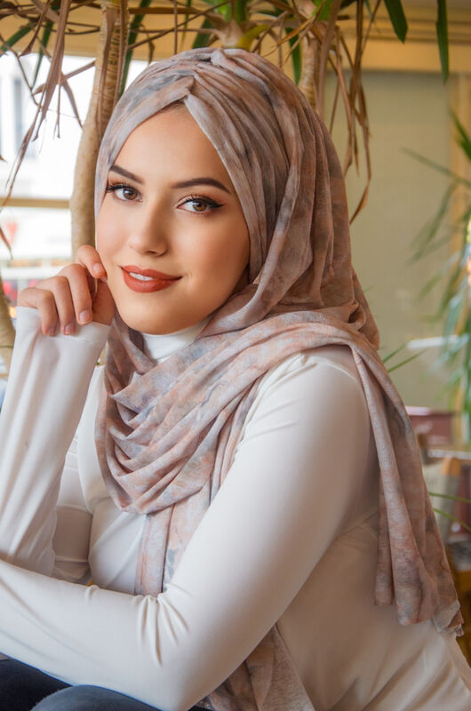 Ebruli Kelebek Model Büzgülü Bone Şal