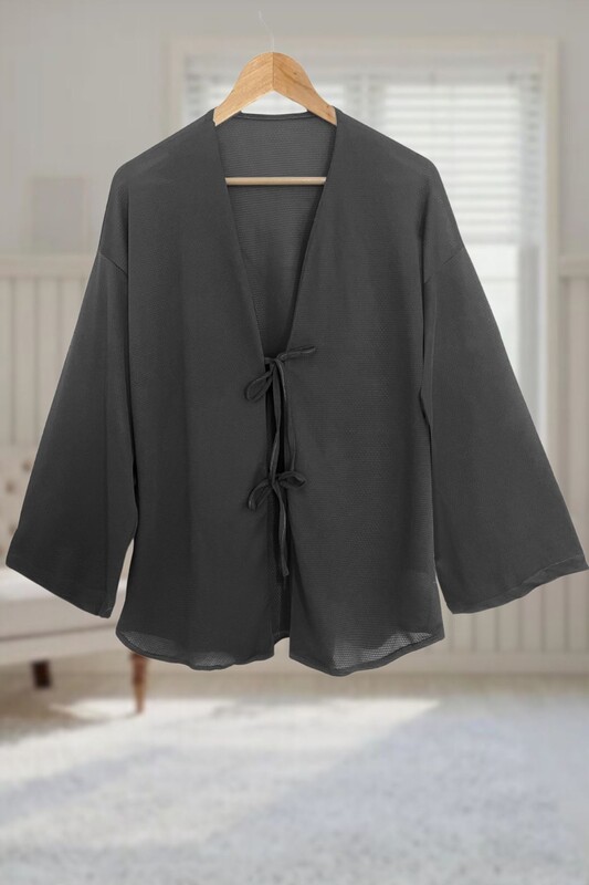  - Füme Önü Bağlamalı Kimono Tunik / Likralı Yazlık Kumaş