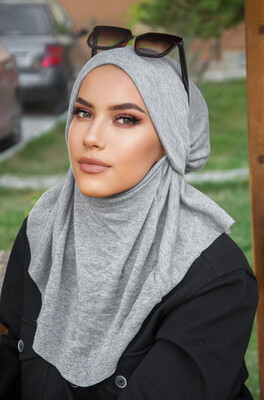 Gri Simli Triko Kışlık Oversize Hijab - Thumbnail