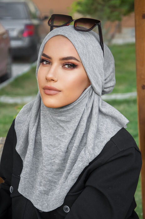Gri Simli Triko Kışlık Oversize Hijab