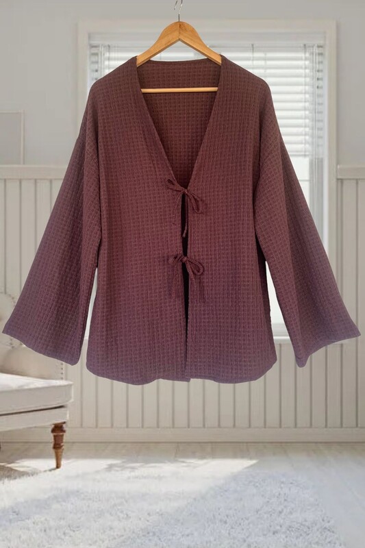  - Gülkurusu Önü Bağlamalı Kimono Tunik / Likralı Ütü İstemez Kumaş