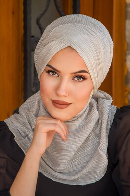 Aişe Tesettür - Gümüş Piliseli Çapraz Bantlı Medium Size Hijab - Hazır Şal