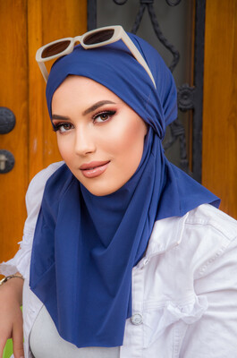 İndigo Mavi Oversize Hijab - Thumbnail