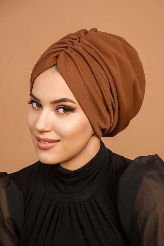 Karamel Hazır Dolgulu Büzgülü Bone