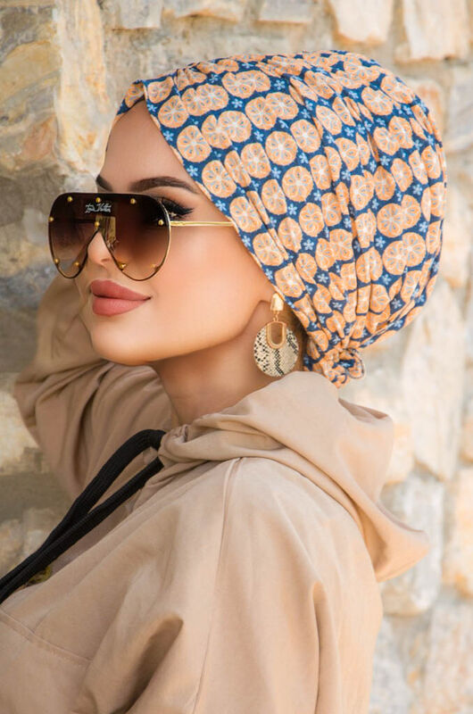 Lacivert Camel Desen Tokalı Bone