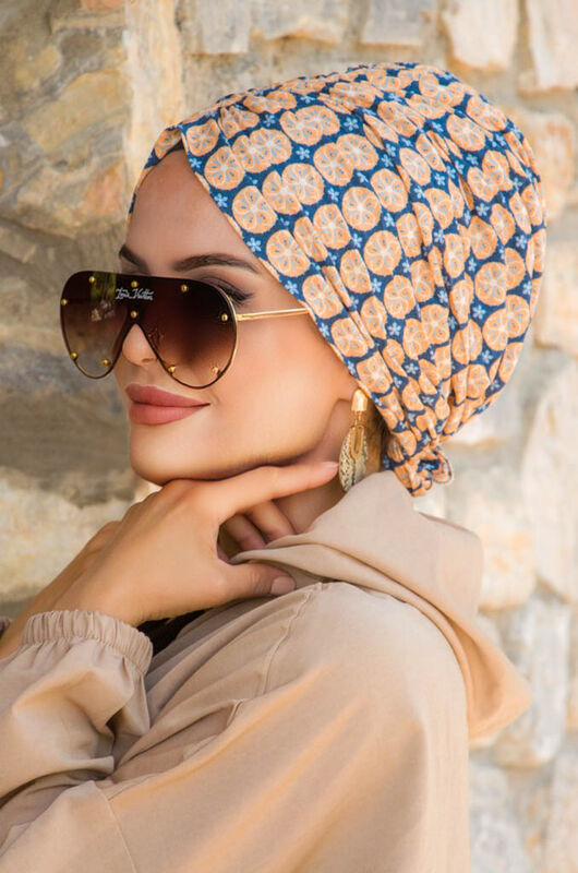 Lacivert Camel Desen Tokalı Bone