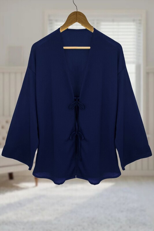  - Lacivert Önü Bağlamalı Kimono Tunik /Likralı Yazlık Kumaş
