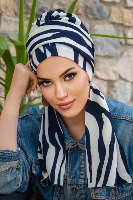 Lacivert Zebra Desen Atkılı Bone - Thumbnail