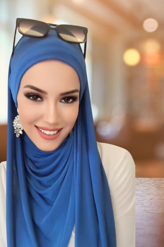 Aişe Tesettür - Petrol Mavi Bandana Bone Şal (1)