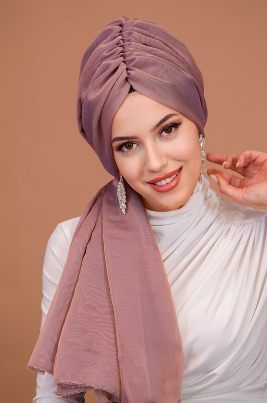 Aişe Tesettür - Pudra Janjan Şifon Tokalı Bone (1)