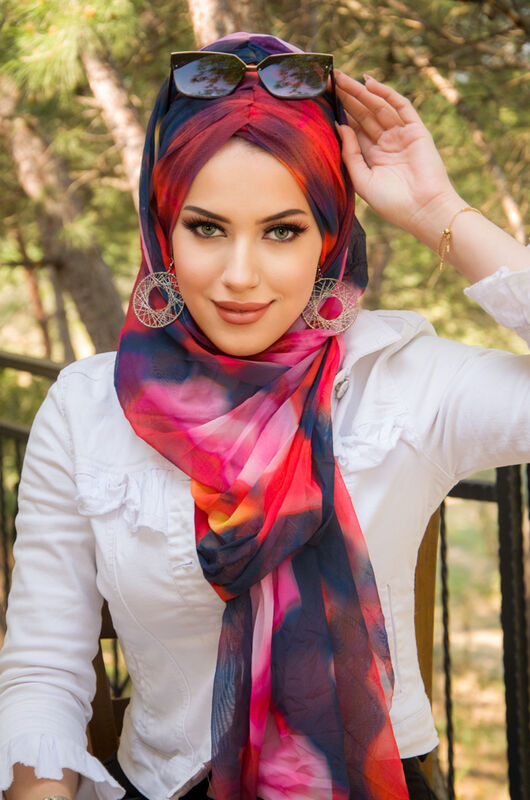 Kırmızı Tonlar Batik Desen Hazır Şal