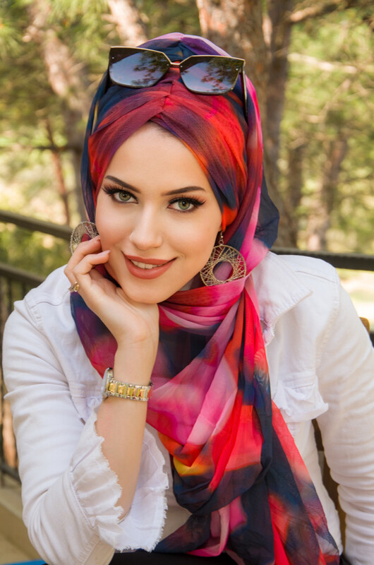 Kırmızı Tonlar Batik Desen Hazır Şal - Thumbnail