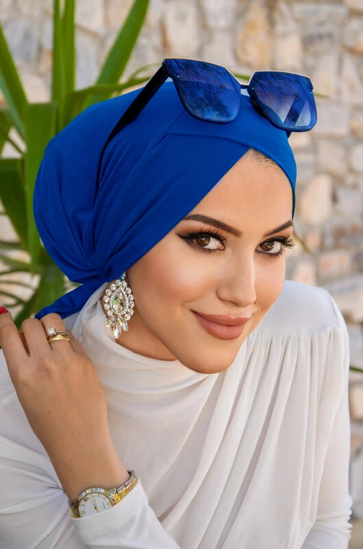  - Saks Mavi Çapraz Bantlı Deniz - Havuz Bonesi