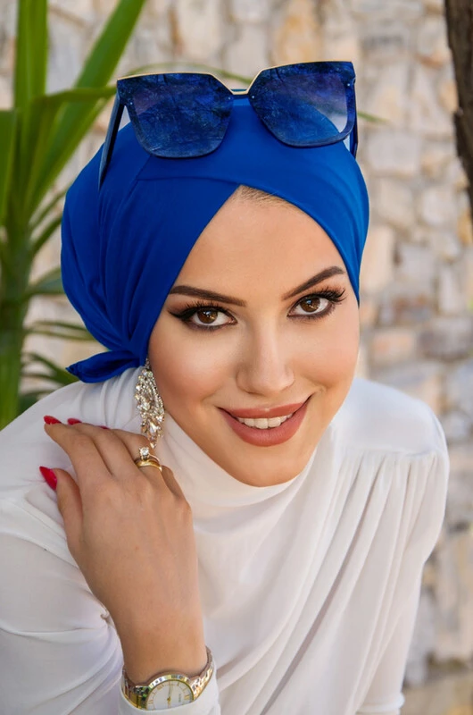 Saks Mavi Çapraz Bantlı Deniz - Havuz Bonesi - Thumbnail