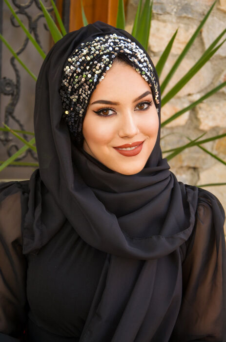 Silver Antrasit Ready Made Abaya Shiny Shawl Hijab