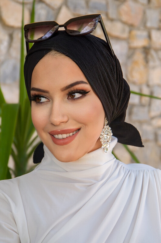 Aişe Tesettür - Siyah Çapraz Bone (1)