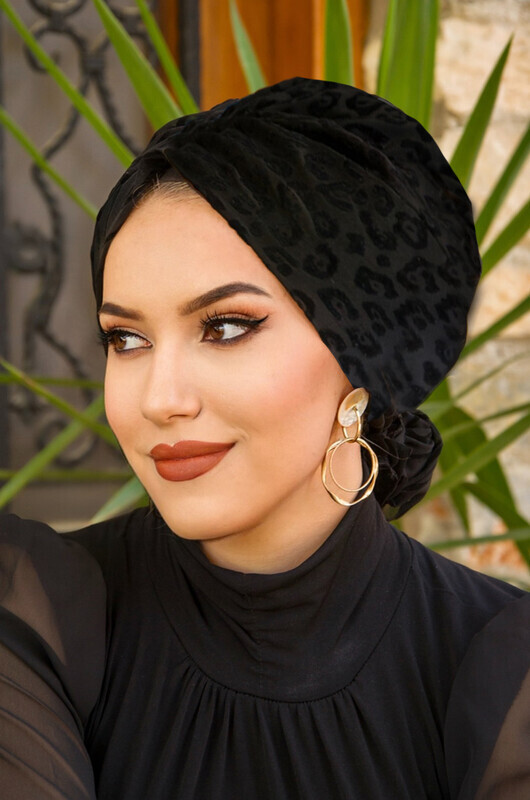 Siyah Dalga Desen Tül Tokalı Bone - Thumbnail
