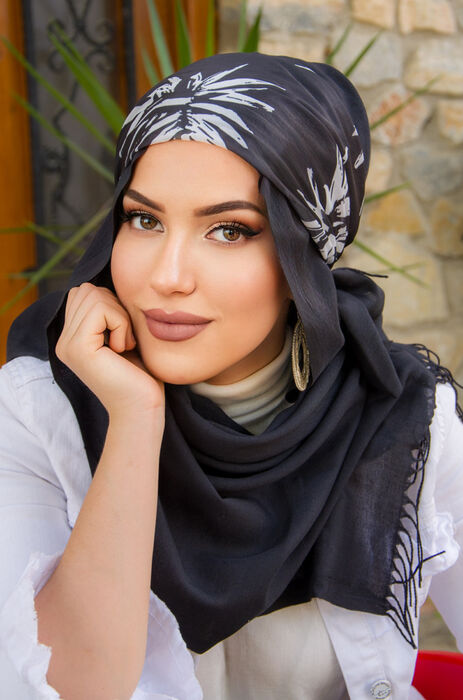 Siyah Desenli Bandana Hijab - 50102