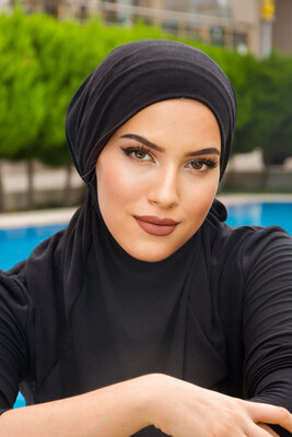 Aişe Tesettür - Siyah Hijab Havuz ve Deniz Bonesi (1)