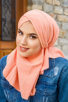 Aişe Tesettür - Somon Bürümcük Çapraz Bantlı Medium Size Hijab - Hazır Şal (1)