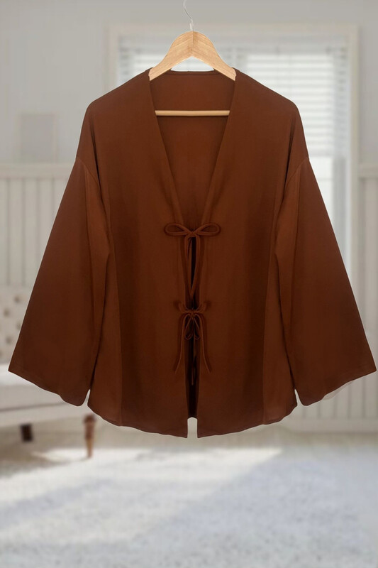  - Taba Önü Bağlamalı Kimono Tunik / Likralı Ütü İstemez Kumaş