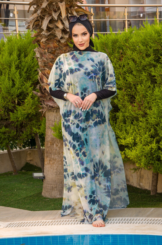 Aişe Tesettür - Turkuaz Batik Desenli Tesettür Pareo (1)